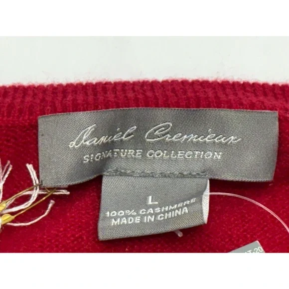 NWT Daniel Cremieux Signature Collection Red V-Neck Cashmere Sweater Sz L